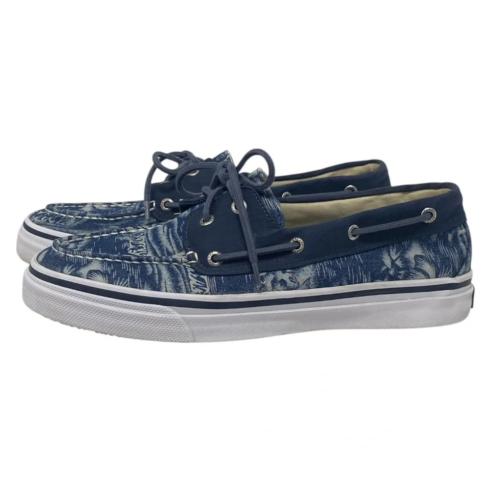 Sperry Blue & White Tropical Print Top Siders Boat Shoes - New - Men’s 11